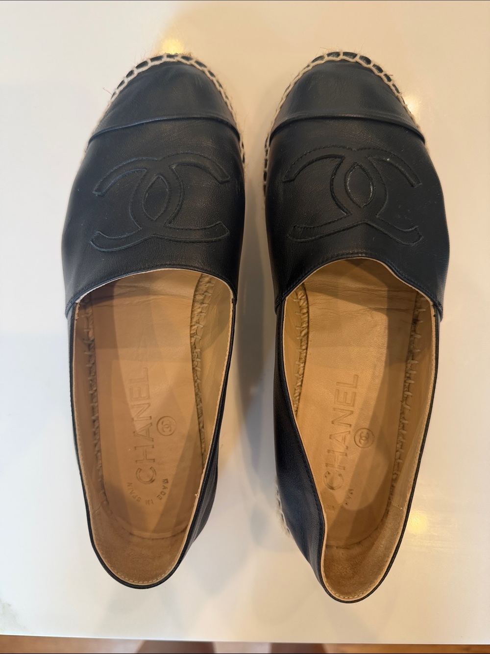CHANEL Black Leather Espadrille Slip-Ons with CC Motif - Picture 2 of 6